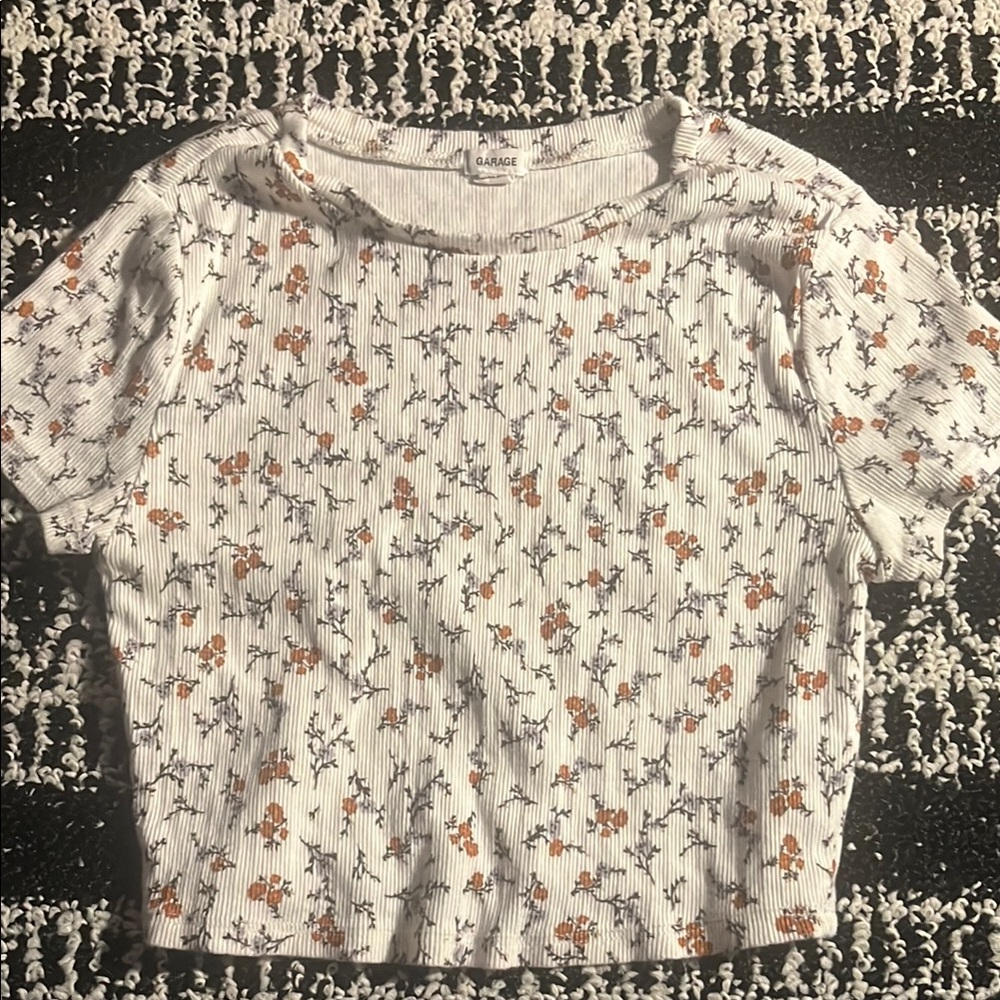Garage Floral Print Women's Top - White and Orange